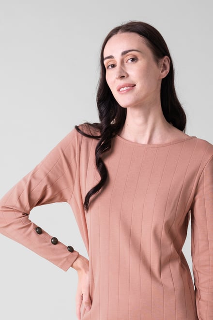 Ruched Button Decor Long Sleeve Tunic Dress