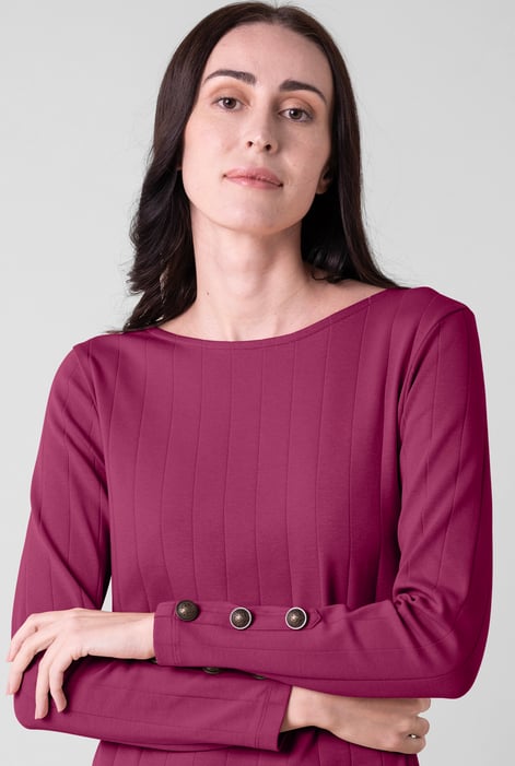 Red Ruched Button Decor Long Sleeve Tunic Dress