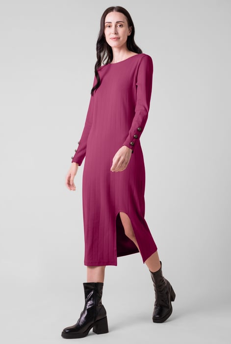 Cream Ruched Button Decor Long Sleeve Tunic Dress