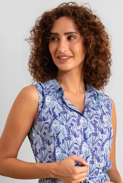 Blue Wild Garden Print Button-Through Shirt Dress
