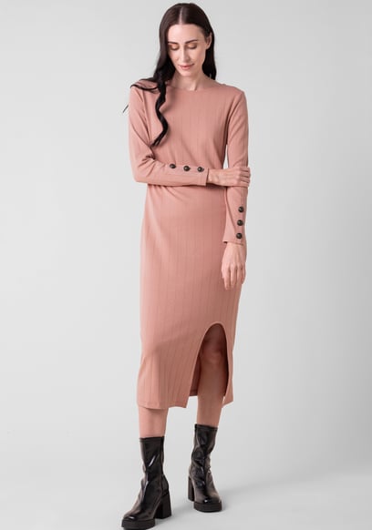Ruched Button Decor Long Sleeve Tunic Dress