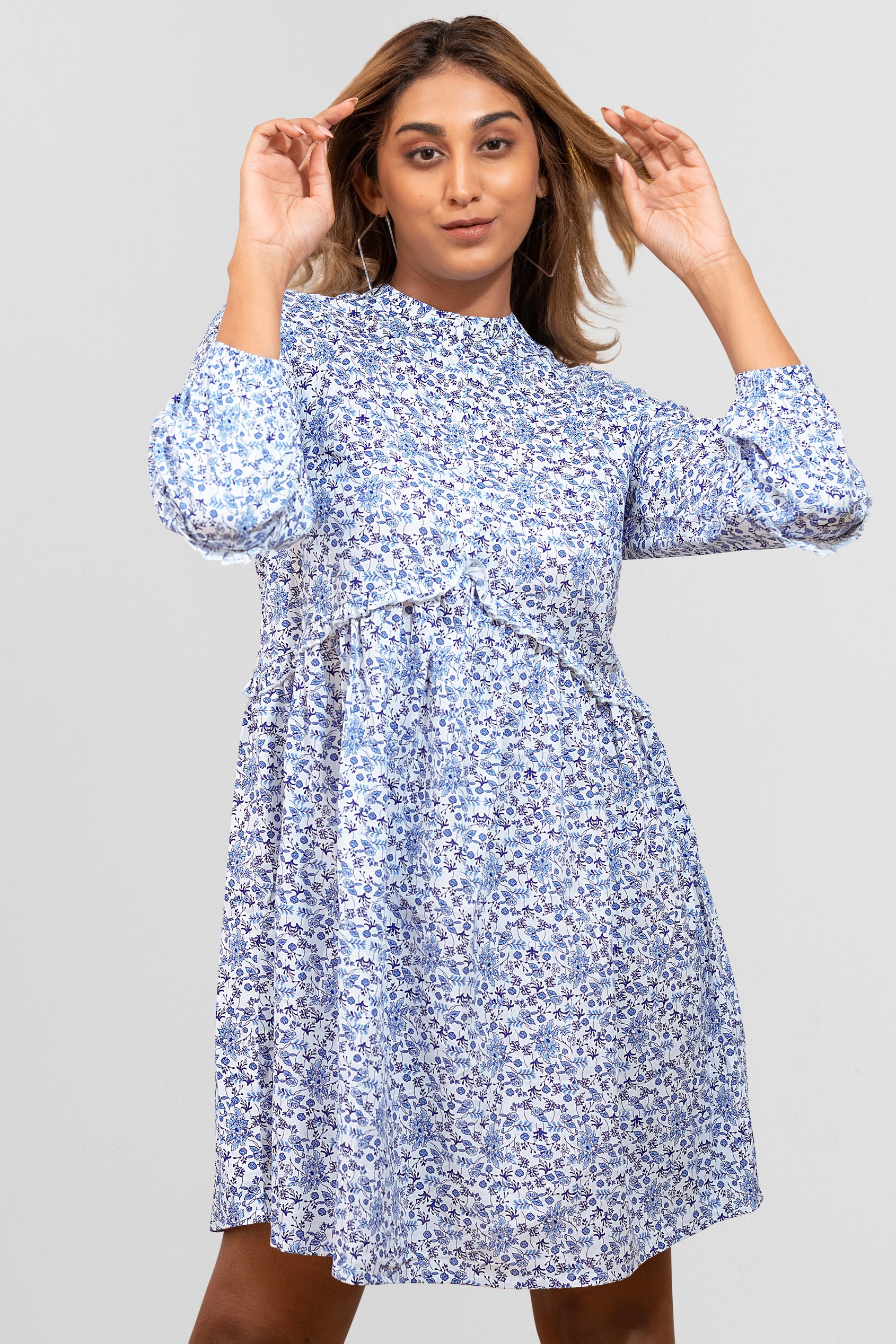 Womens Ditsy Print Mini Tiered Dress