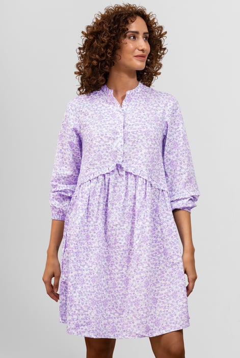 Womens Purple Ditsy Print Mini Tiered Dress