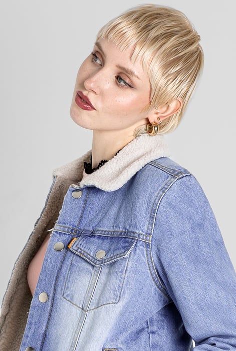Light Blue Sherpa Borg Lined Regular Fit Denim Jacket