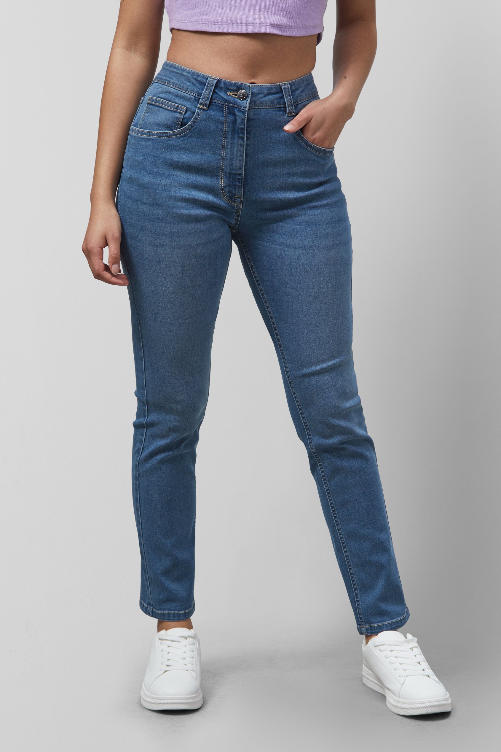 Mid Waist Slim Fit Jeans