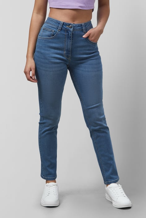 Light Blue Mid Waist Slim Fit Jeans