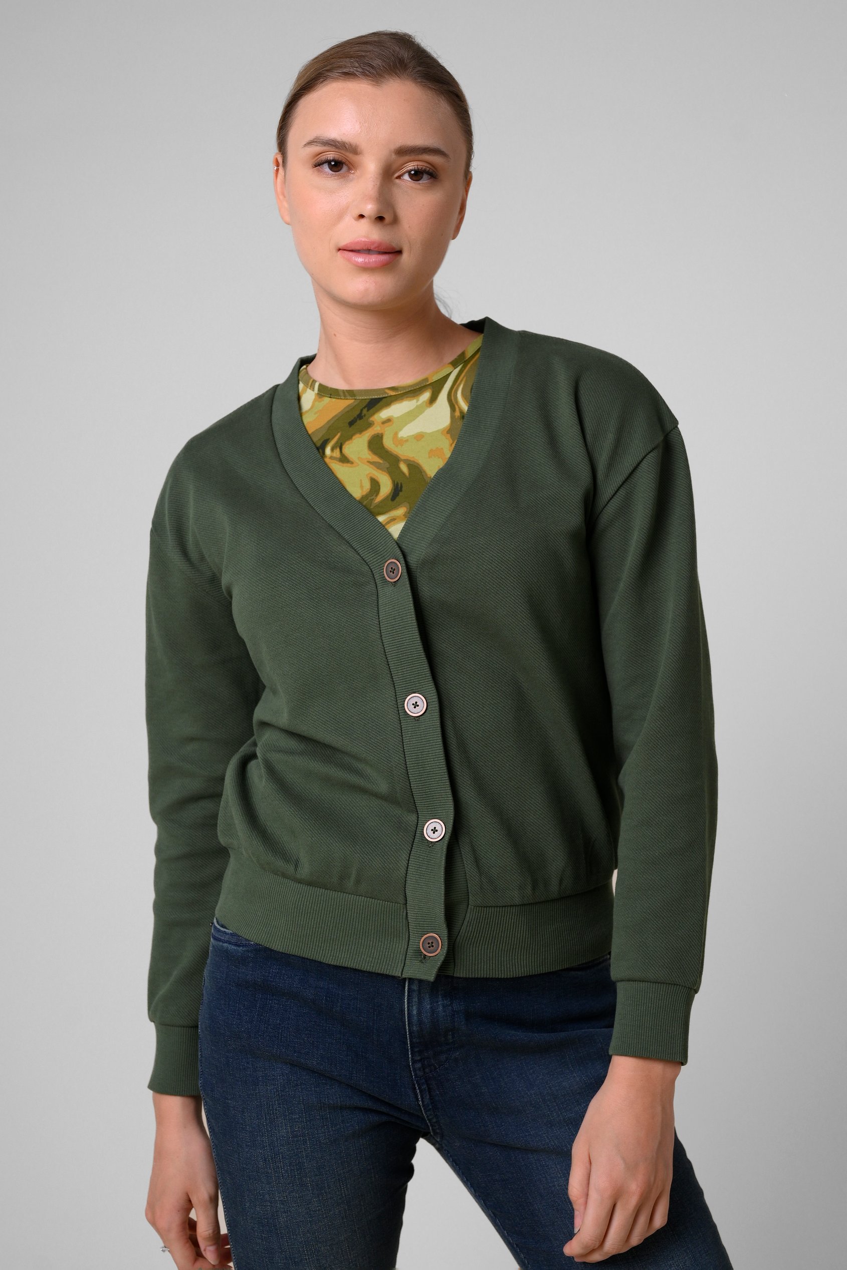 Enorsia Women's Green Jersey Button Through Cardigan - Uk 18