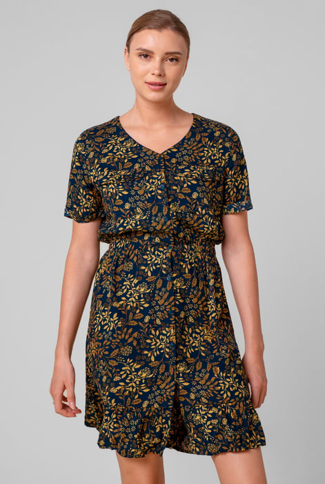 Womens Green V-neck Button Through Dress
