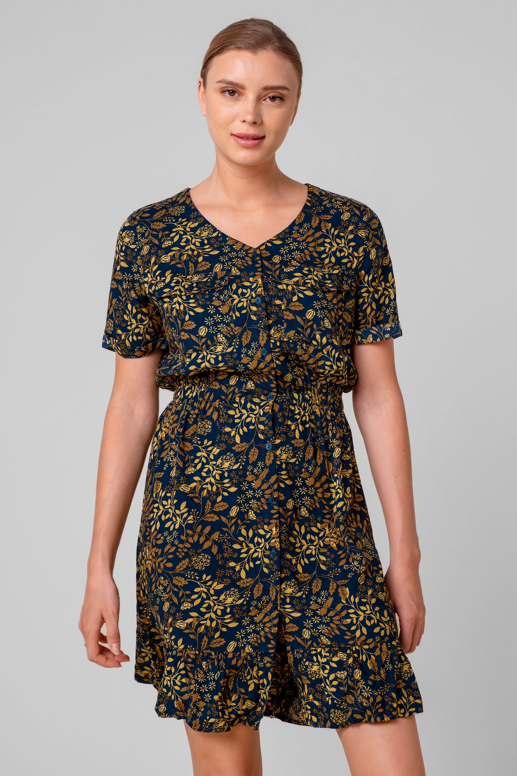 Enorsia Women's Green V-Neck Button Through Dress - Uk 16