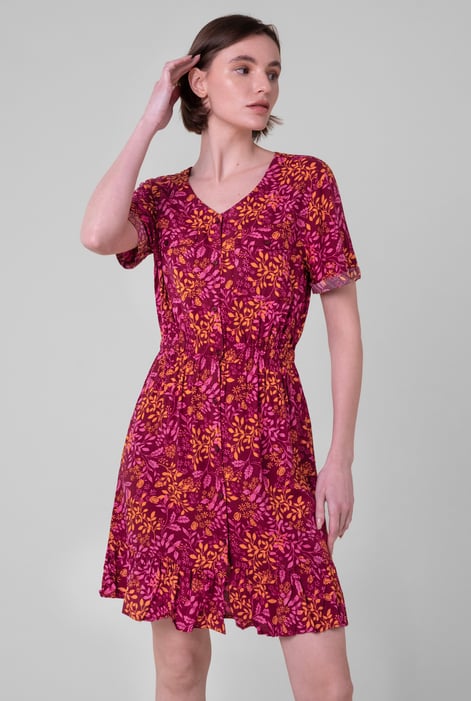 Womens Green V-neck Button Through Dress