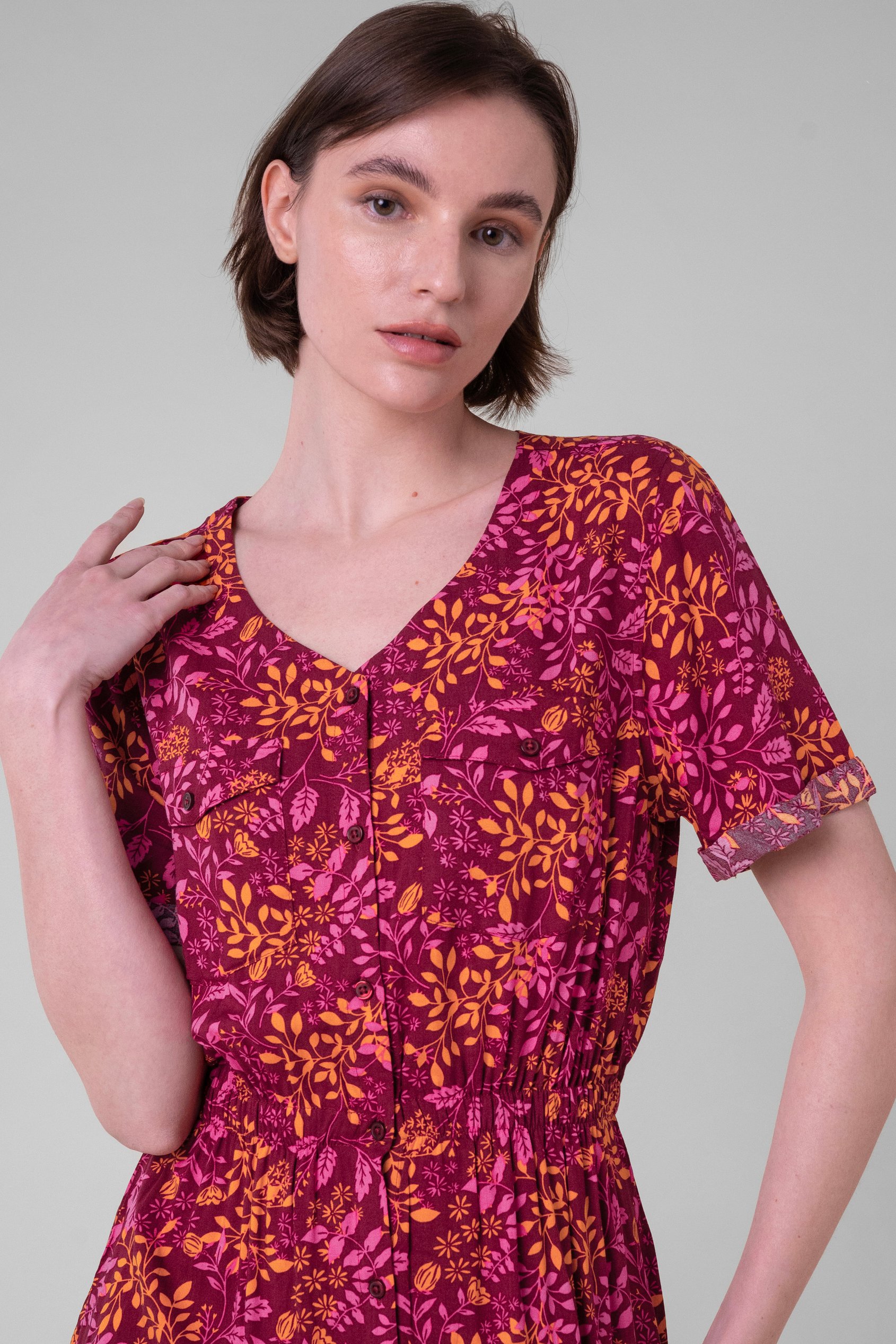 Womens V-neck Button Through Dress