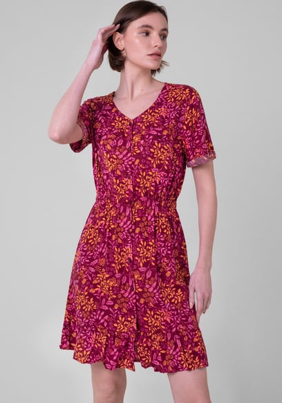 Womens V-neck Button Through Dress