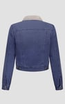 Borg Collar Cropped Denim Jacket