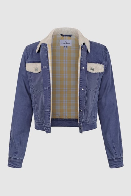 Borg Collar Cropped Denim Jacket