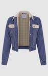 Borg Collar Cropped Denim Jacket