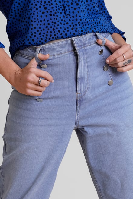 Decorative Button Cropped Wide Leg Jeans