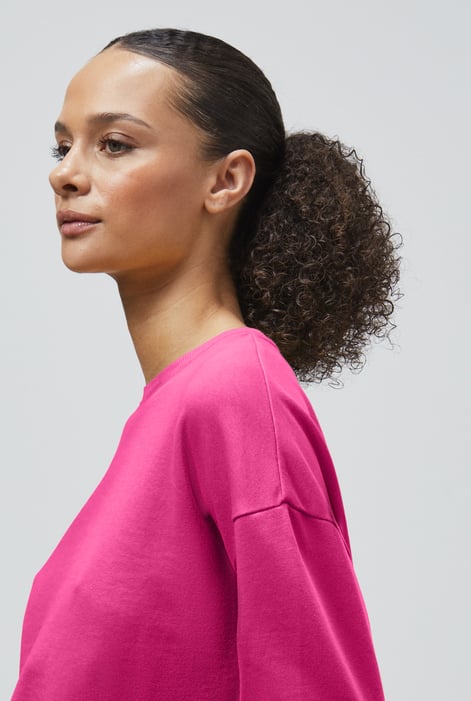 Pink Ribbed Hem Cropped Sweatshirt