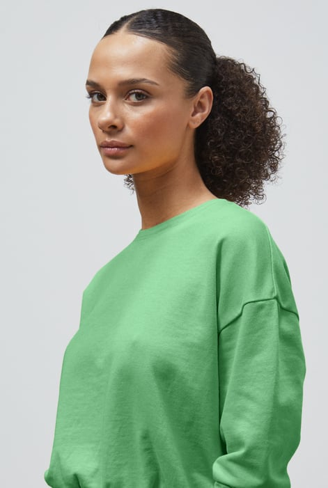 Green Ribbed Hem Cropped Sweatshirt