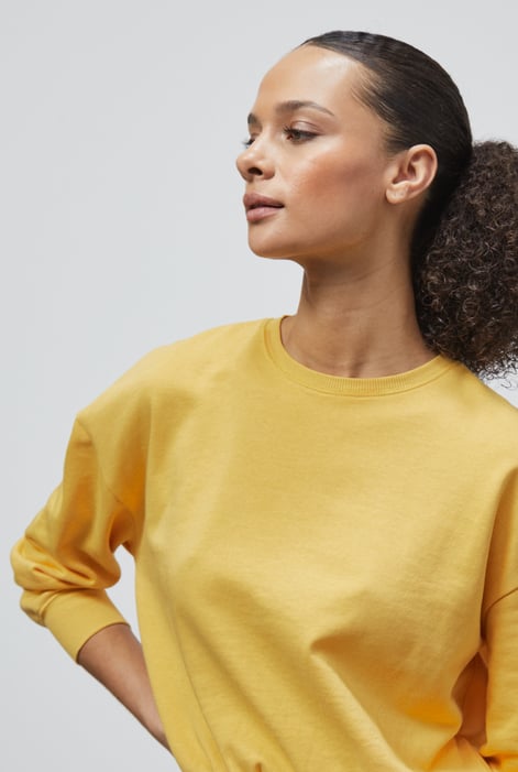Yellow Ribbed Hem Cropped Sweatshirt
