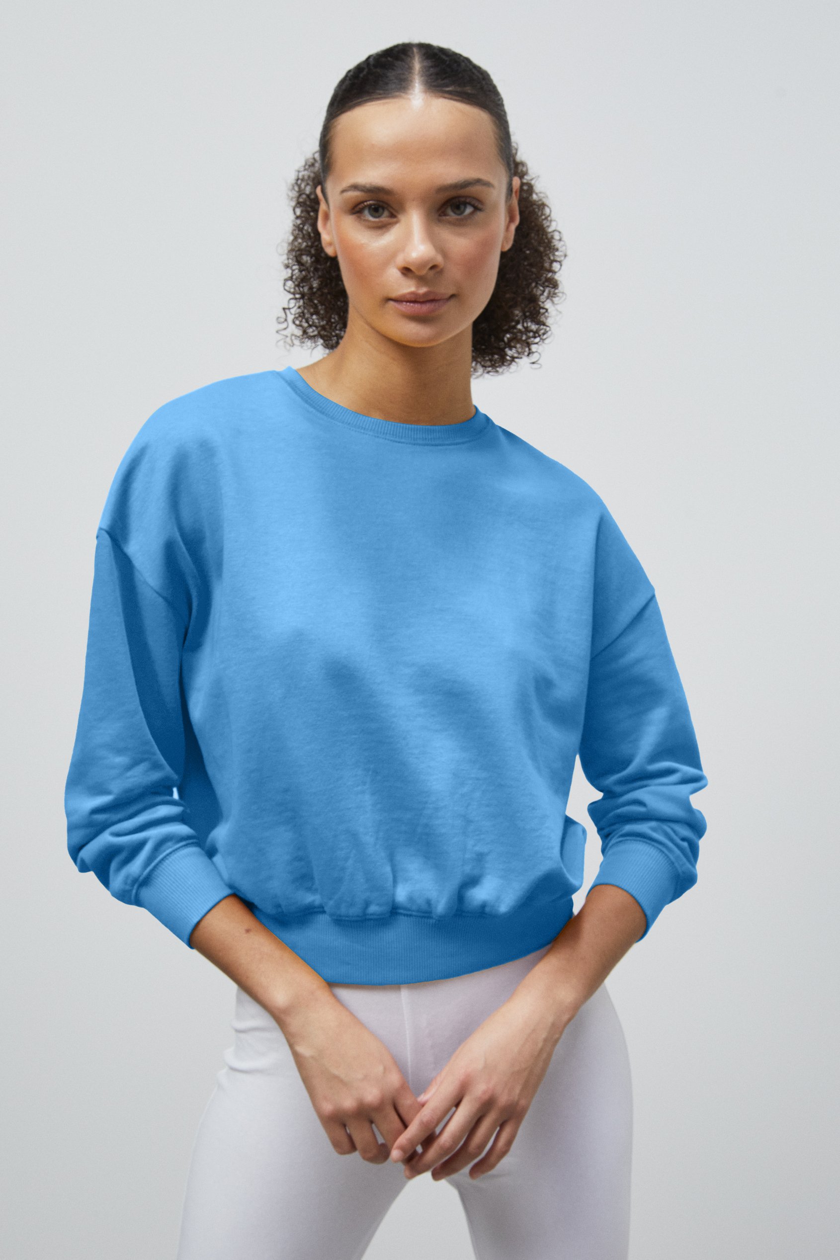Enorsia Women's Blue Ribbed Hem Cropped Sweatshirt - Uk 18