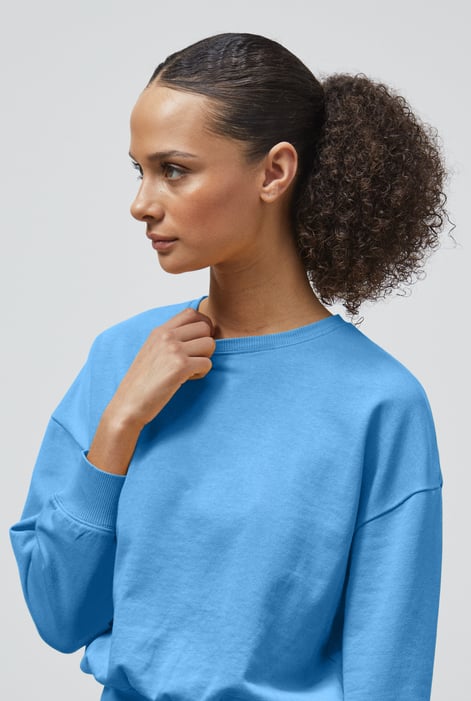 Blue Ribbed Hem Cropped Sweatshirt