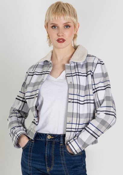 Plaid Check Borg Collar Shacket