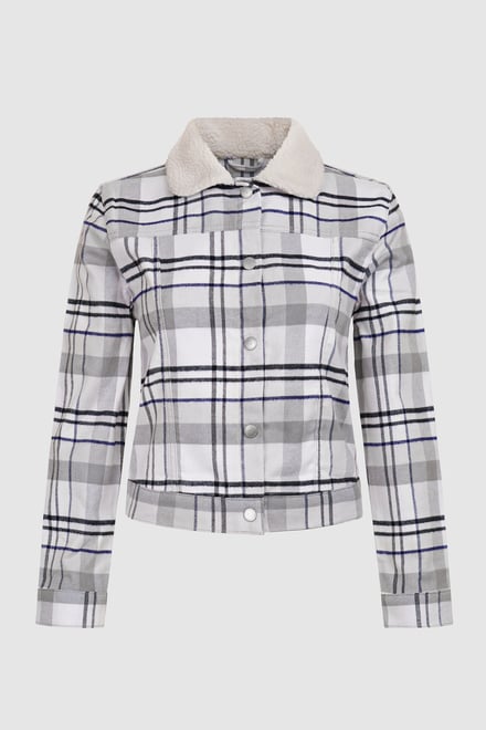 Plaid Check Borg Collar Shacket