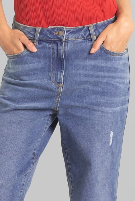 Blue Straight Fit High Rise Ripped Jeans