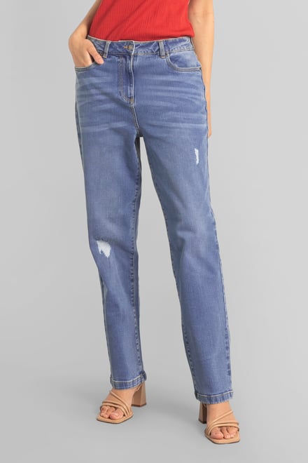 Straight Fit High Rise Ripped Jeans