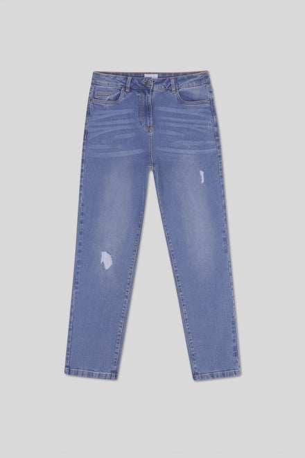 Straight Fit High Rise Ripped Jeans