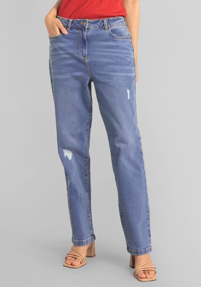 Straight Fit High Rise Ripped Jeans
