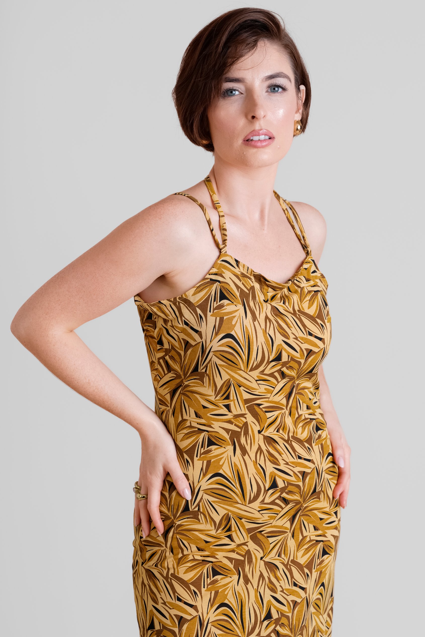 Leaf Floral Strappy Cami Slip Dress