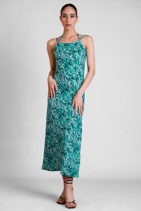 Green Leaf Floral Strappy Cami Slip Dress