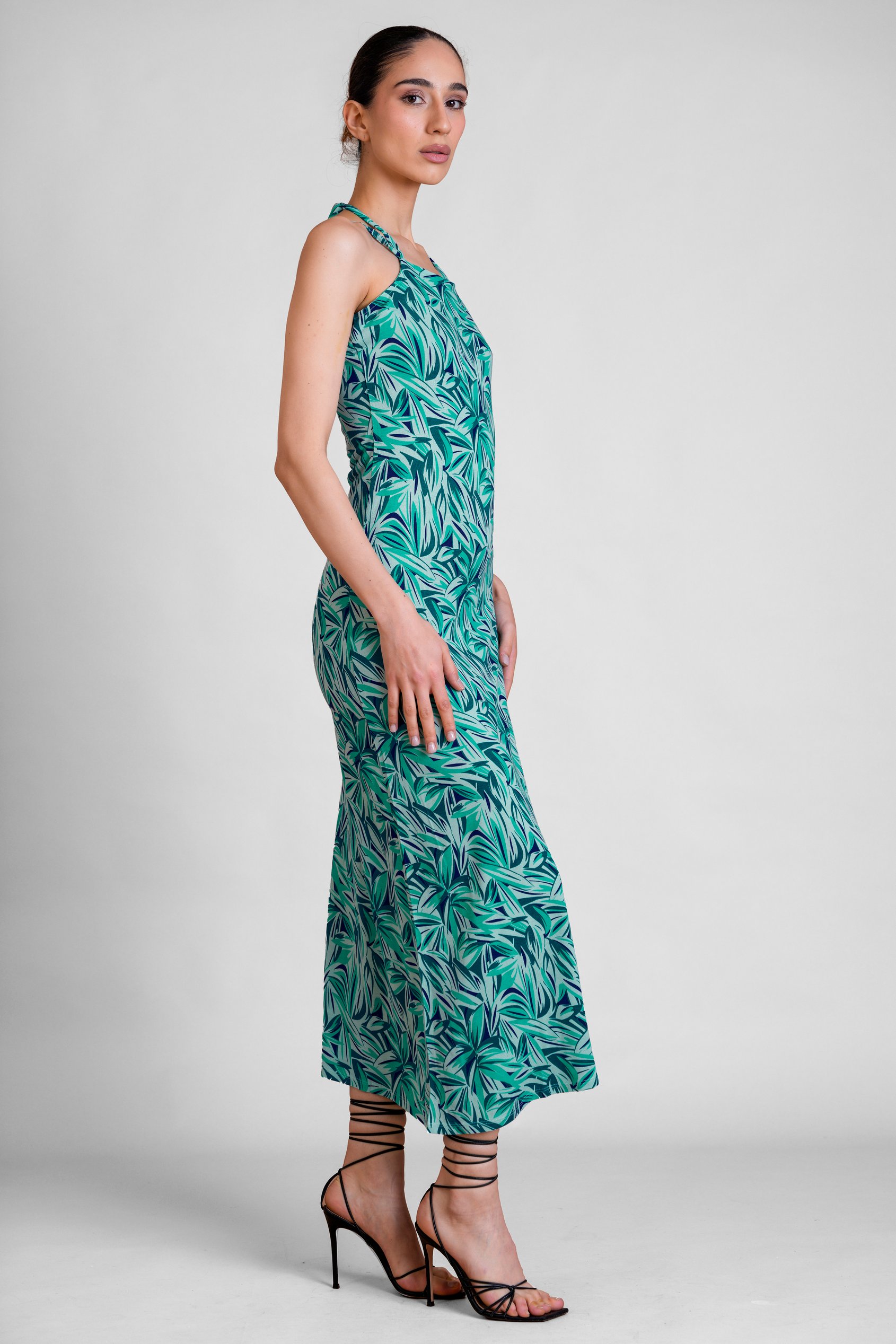 Leaf Floral Strappy Cami Slip Dress