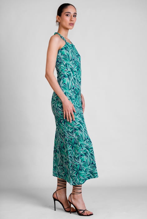 Green Leaf Floral Strappy Cami Slip Dress