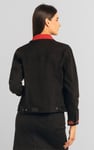 Classic Black Denim Jacket With Sleeve Embroidery