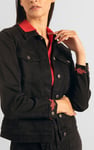 Classic Black Denim Jacket With Sleeve Embroidery