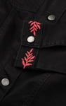 Classic Black Denim Jacket With Sleeve Embroidery