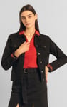 Classic Black Denim Jacket With Sleeve Embroidery