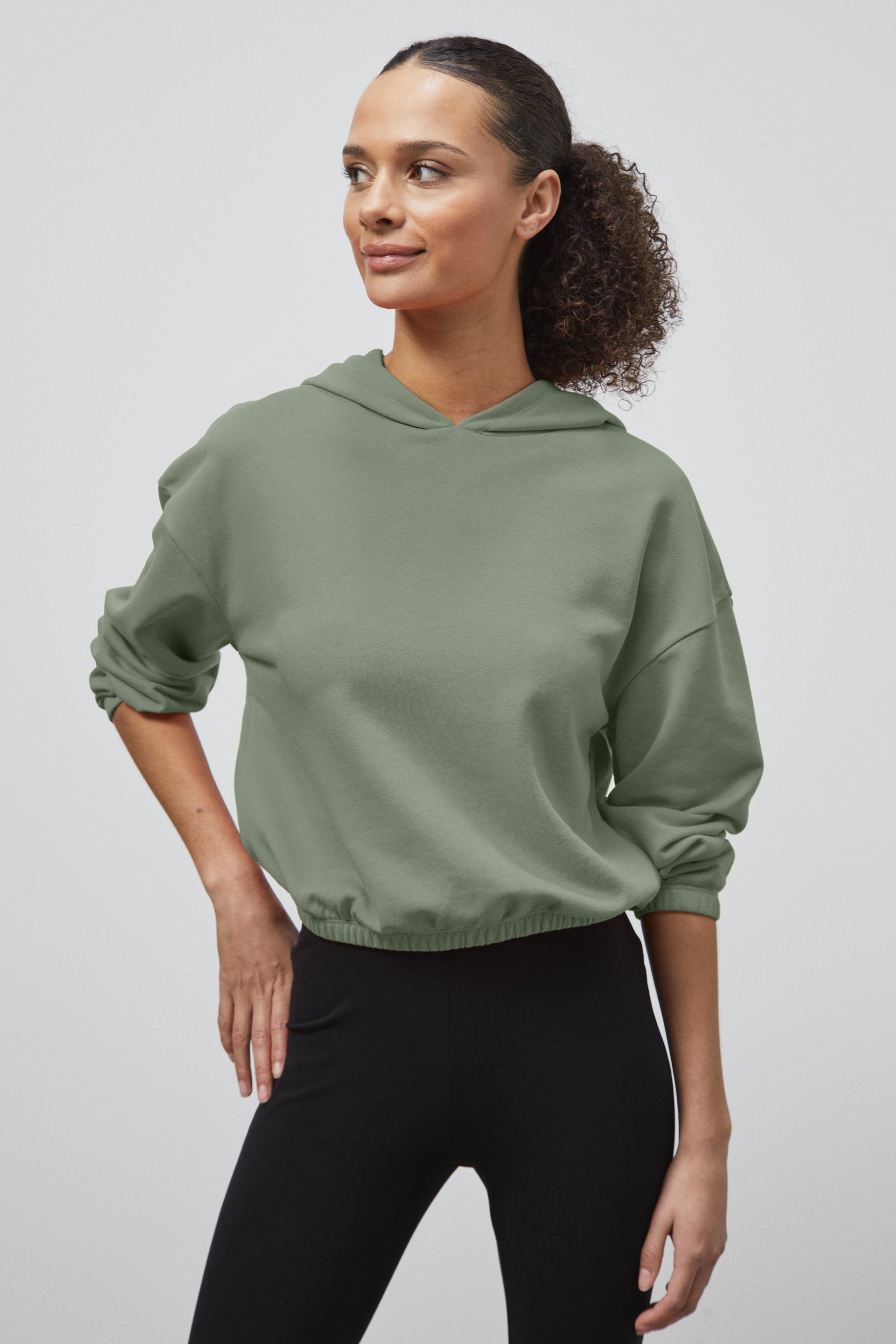 Enorsia Women's Green Jersey Hoodie With Elastic Waistband - Uk 14