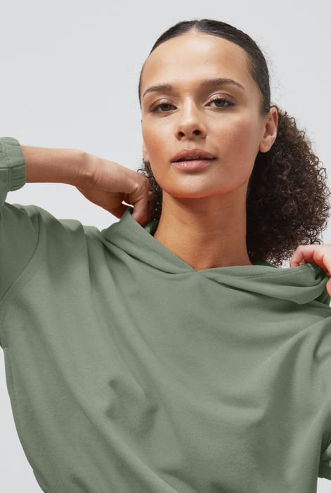 Green Jersey Hoodie With Elastic Waistband