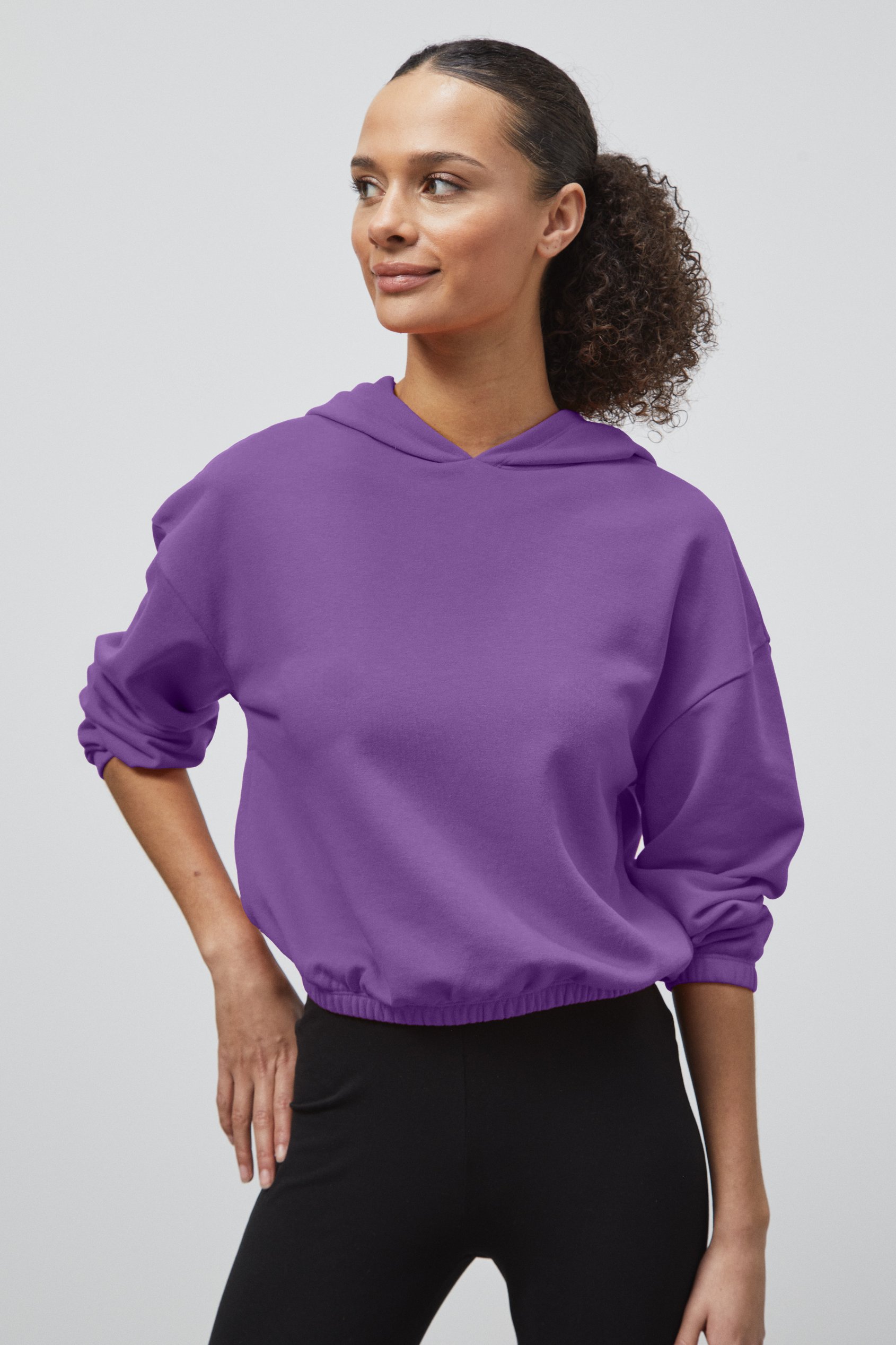 Enorsia Women's Purple Jersey Hoodie With Elastic Waistband - Uk 14