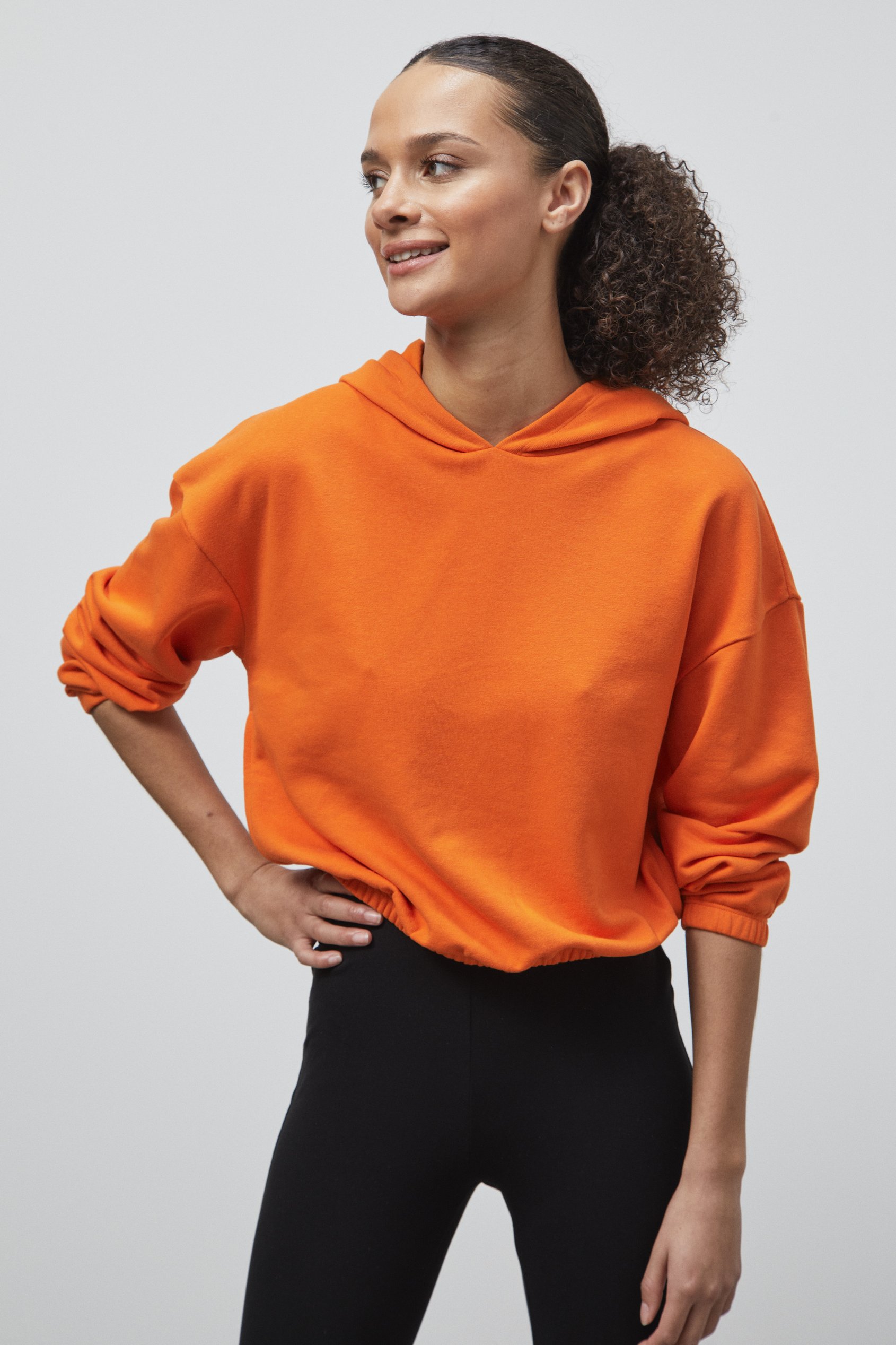 Enorsia Women's Orange Jersey Hoodie With Elastic Waistband - Uk 8