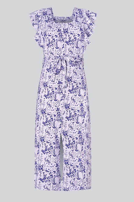 Square Neck Tie Waist Jersey Dress With Frill Sleeve Detail