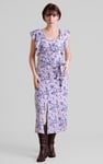 Square Neck Tie Waist Jersey Dress With Frill Sleeve Detail