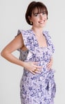 Square Neck Tie Waist Jersey Dress With Frill Sleeve Detail