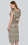 Square Neck Tie Waist Jersey Dress With Frill Sleeve Detail