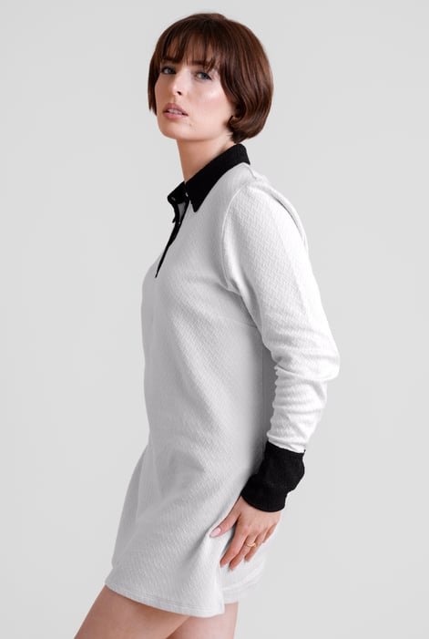 White Laced Collar Design Jersey Tailored Shirt Dress