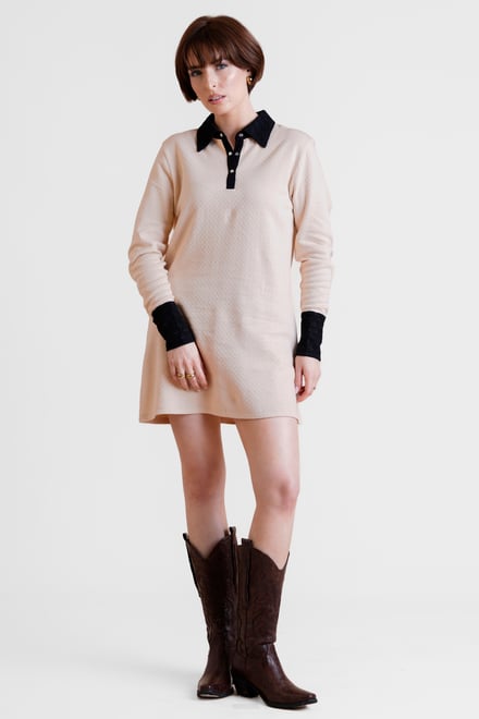 Laced Collar Design Jersey Tailored Shirt Dress