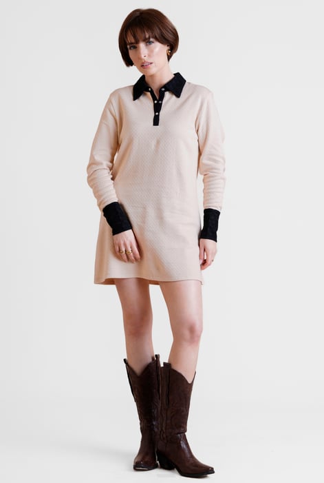 White Laced Collar Design Jersey Tailored Shirt Dress
